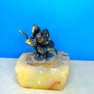 Vintage Signed Ron Lee Bronze Flower On Marble Sculpture Gold Tone 1980